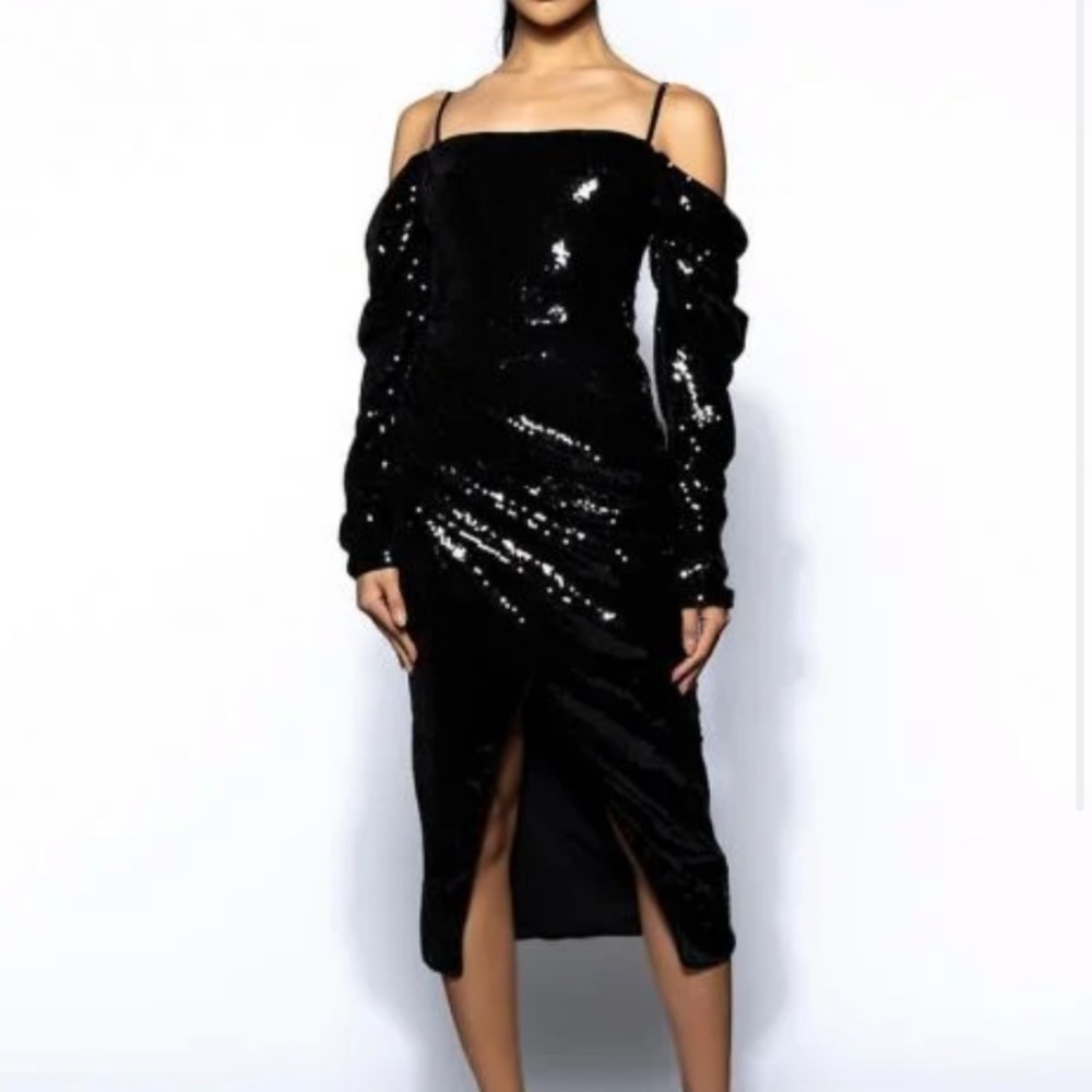 Black midi sequin dress with slit